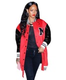 Winter Red and Black Print Long Jersey Jacket