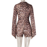 Autumn Party Sexy Wide Sleeves Deep-V Leopard Rompers