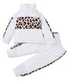 Kids Girl Autumn Leopard White Shirt and Pants Set