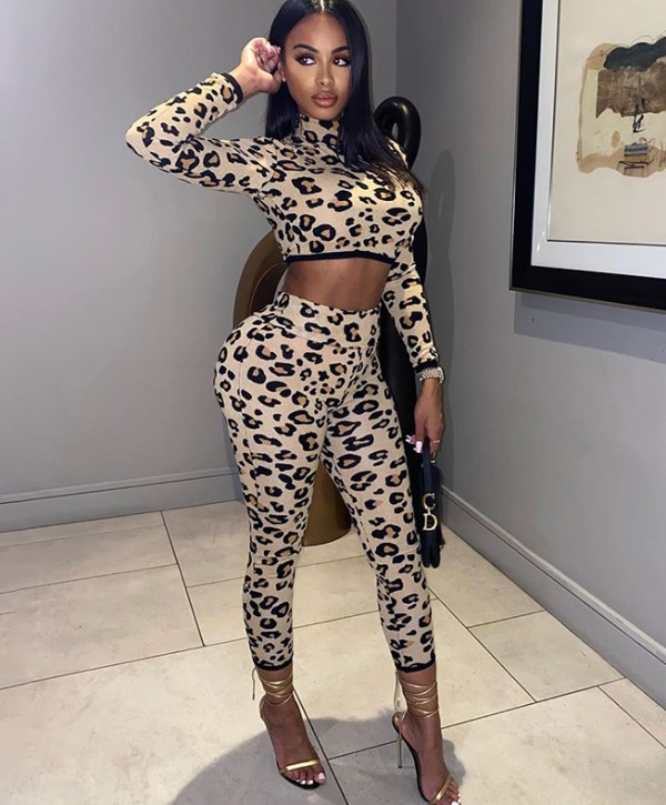 Autumn Party Sexy Leopard Crop Top and Pants Set