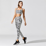 Summer Sports Fitness Zebra Print Yoga Bra and Legging Set