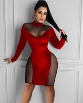 Herbst Party Sexy Mesh Patchwork Bodycon Kleid