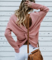 Suéter con espalda cruzada sexy de otoño con mangas de murciélago
