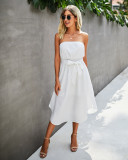 Summer Elegant Solid Plain Strapless High Waist Long Dress