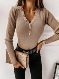 Autumn V-Neck Buttoned Knitting Basic Top