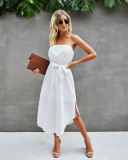Summer Elegant Solid Plain Strapless High Waist Long Dress