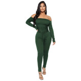 Autumn Party Solid Plain Lace Up Sexy Strapless Jumpsuit