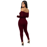 Autumn Party Solid Plain Lace Up Sexy Strapless Jumpsuit