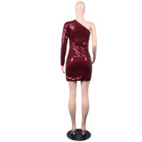 Summer Party Sequins Red One Shoulder Bodycon Dress