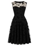 Party Black Floral Sleeveless Elegant Skater Dress