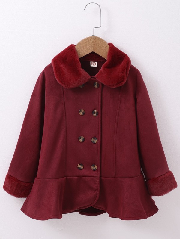 Kids Girl Winter Red Button Up Peplum Coat