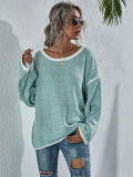 Autumn Solid Plain O-Neck Knitting Shirt with Contrast Trims