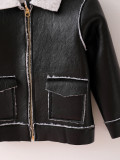 Kids Boy Winter Black Zip Up Leather Jacket