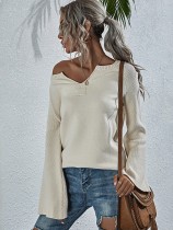 Autumn Solid Plain V-Neck Knitting Shirt