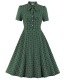 Party Polka Green Front-Tie Vintage Skater Dress