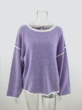 Autumn Solid Plain O-Neck Knitting Shirt with Contrast Trims