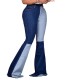 Winter Contrast Color High Waist Flare Jeans