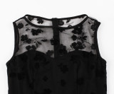 Party Black Floral Sleeveless Elegant Skater Dress
