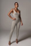 Summer Solid Plain Sleeveless Bodycon Jumpsuit