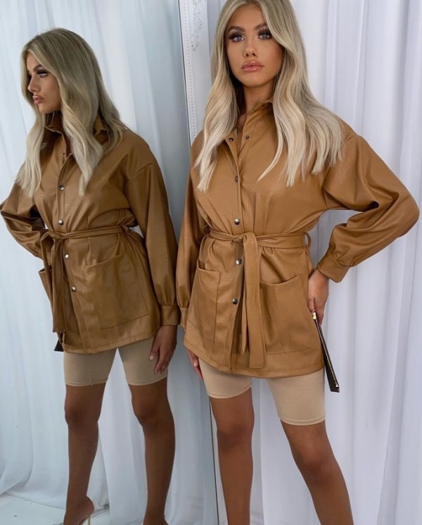Winter Leather Blouse Dress with Belt