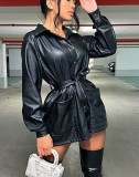 Winter Leather Blouse Dress with Belt