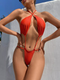 Sexy One Piece Red High Cut Halter Swimwear