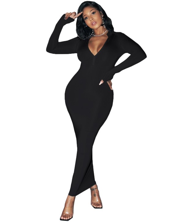 Autumn Party Solid Ankle Length Curvy Dress