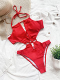 Sexy One Piece Red Cut Out Halter Swimwear