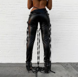 Winter Party Leather High Waist Tassel Pants
