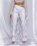 Winter Party Leather High Waist Tassel Pants