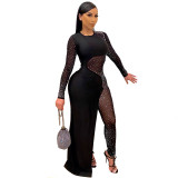 Autumn Party Beaded Black Sexy Formal Jumpsuit