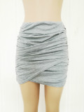 Summer Solid Plain High Waist Wrapped Ruched Mini Skirt