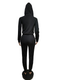 Autumn Casual Solid Plain Front Zipped Hoody Jumpsuit