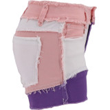 Summer Tie Dye Zip Up Contrast Tassel Denim Shorts