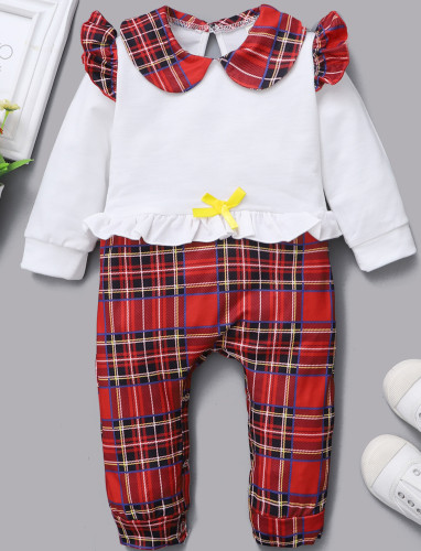 Baby Girl Autumn Plaid Print Button Rompers