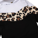 Kids Girl Autumn Contrast Leopard Hoody Sweat Suit