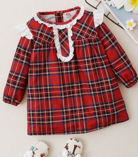 Robe trapèze imprimée à carreaux d'automne pour bébé fille