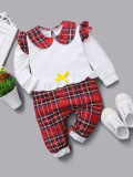 Baby Girl Autumn Plaid Print Button Rompers