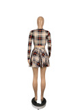 Autumn Party Plaid Print Sexy Crop Top and Pleated Skirt Set