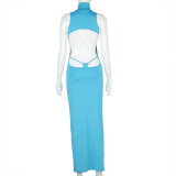 Summer Party Blue Sexy Cut Out Sleeveless Midi Dress