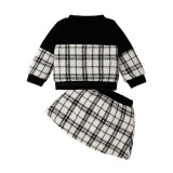 Baby Girl Winter Plaid Print Birthday Party Top and Skirt Set