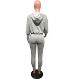 Winter Casual Solid Front Zipped Hoody Jumpsuit
