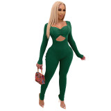 Autumn Party Cut Out Sexy Ribbed Bodycon Jumpsuit