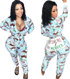 Christmas Openable Hips Print Zipped Onesie Pajama