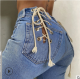 Sexy Blue Lace Up High Waist Skinny Jeans