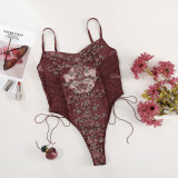 Sexy Lace Up Strap Floral Teddy Lingerie