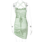 Summer Sexy Solid Irregular Ruched Halter Party Dress