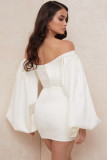 Autumn White Formal Puff Sleeve Mini Vintage Dress