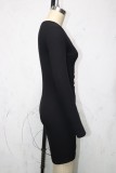 Autumn Black Casual Button Up Knitting Mini Dress
