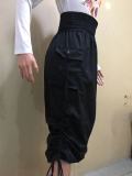 Summer Black High Waist Strings Midi Skirt with Pockets